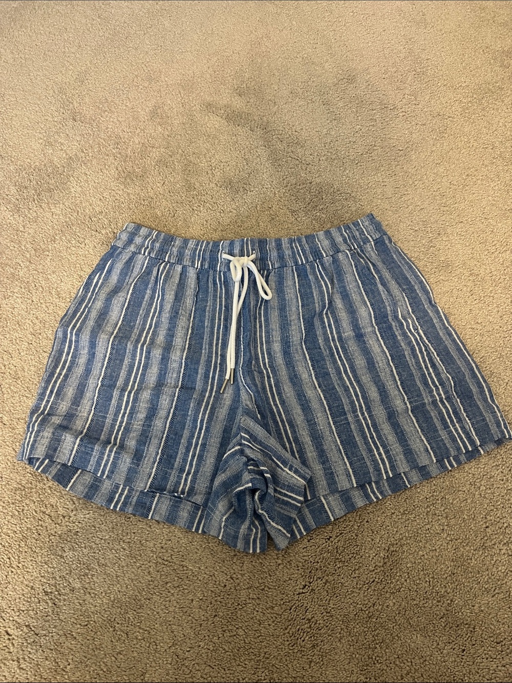 LOFT Blue and White Striped Drawstring Shorts